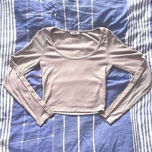 Fashion Nova Tan/Cream Deep Scoop Long Sleeve [Size S] 🍨